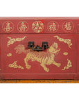 Red Blanket Chest with Gilded Bat & Guardian Lion Motifs