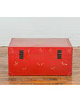 Red Blanket Chest with Gilded Bat & Guardian Lion Motifs