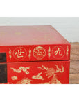Red Blanket Chest with Gilded Bat & Guardian Lion Motifs
