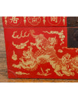 Red Blanket Chest with Gilded Bat & Guardian Lion Motifs