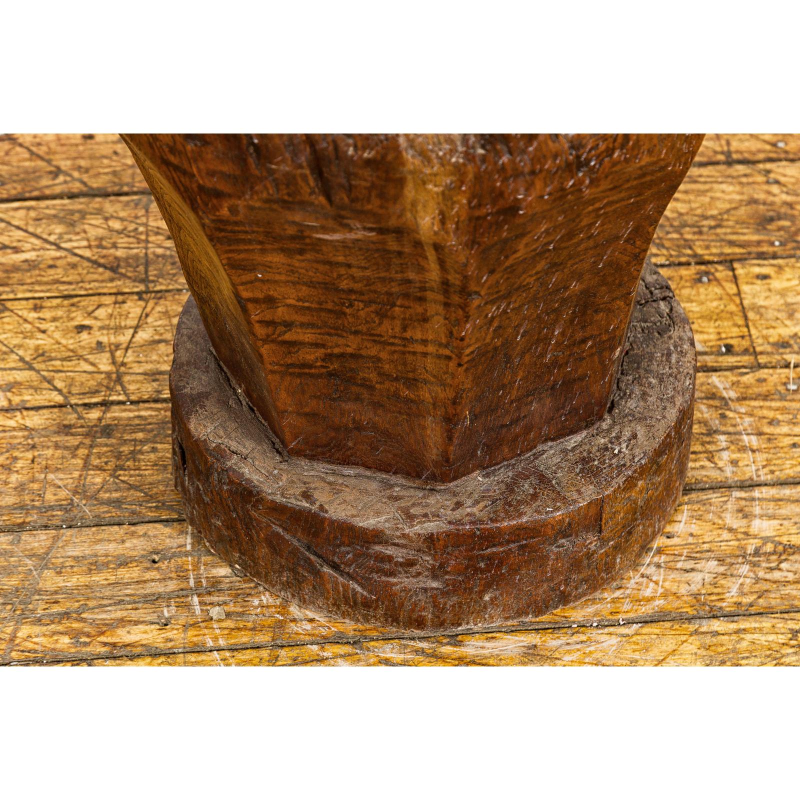 Teak Wood Rustic Mortar Urn Repurposed as an Antique Planter, 19th Century