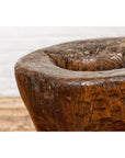 Teak Wood Rustic Mortar Urn Repurposed as an Antique Planter, 19th Century