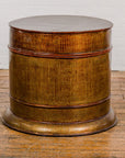 Burmese Vintage Negora Lacquer Circular Storage Bin with Vertical Stripes-29. Asian & Chinese Furniture, Art, Antiques, Vintage Home Décor for sale at FEA Home