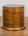Burmese Vintage Negora Lacquer Circular Storage Bin with Vertical Stripes-32. Asian & Chinese Furniture, Art, Antiques, Vintage Home Décor for sale at FEA Home
