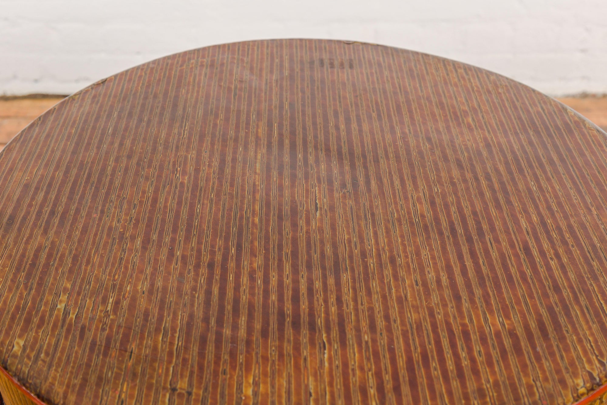 Burmese Vintage Negora Lacquer Circular Storage Bin with Vertical Stripes-26. Asian & Chinese Furniture, Art, Antiques, Vintage Home Décor for sale at FEA Home