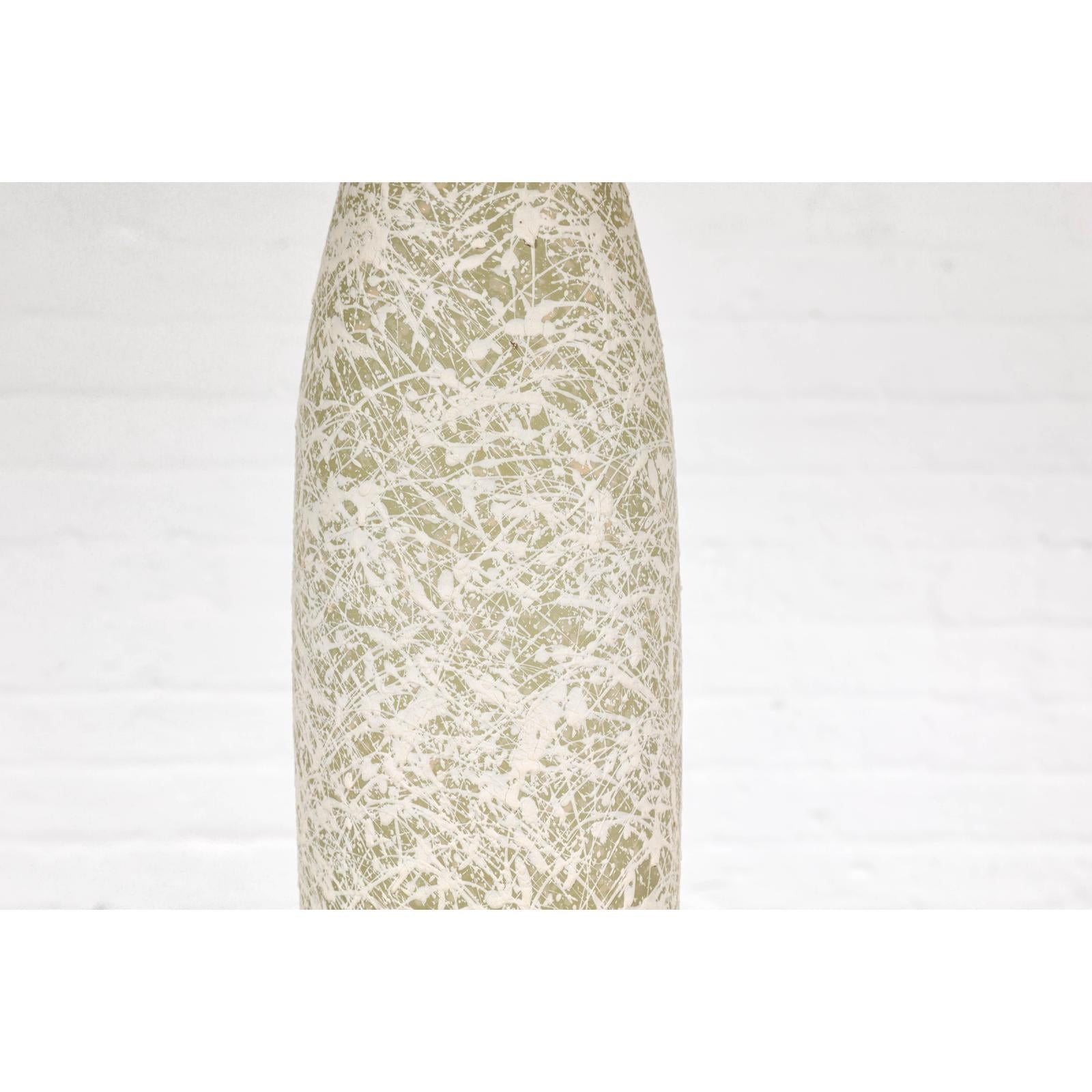 Soft Green and Cream Artisan Ceramic Vase with Energetic Dripping Décor