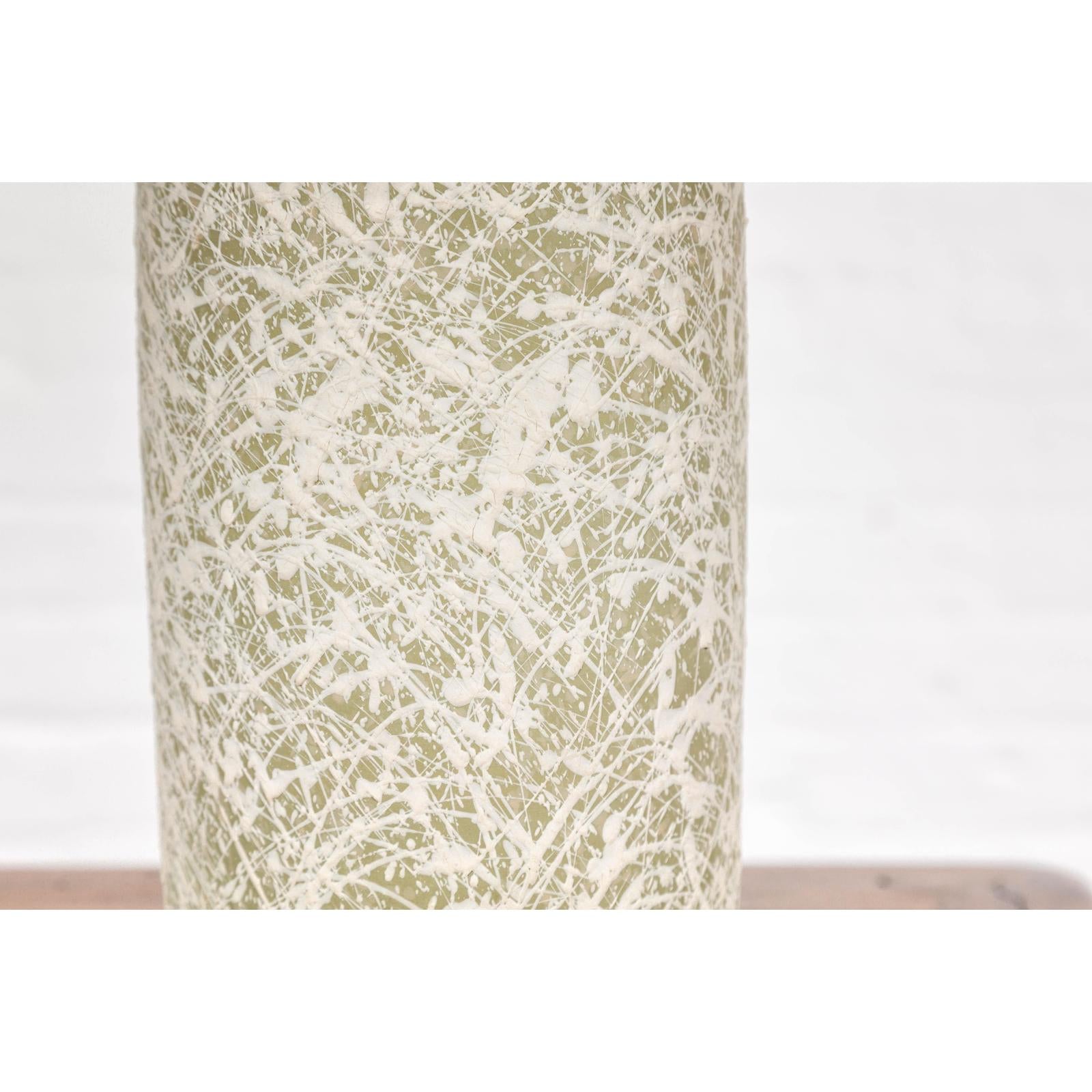 Soft Green and Cream Artisan Ceramic Vase with Energetic Dripping Décor