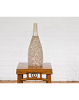 Hand-Crafted Artisan Bottle Shaped Brown and Cream Ceramic Vase with Dripping