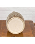 Hand-Crafted Artisan Bottle Shaped Brown and Cream Ceramic Vase with Dripping