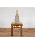 Hand-Crafted Artisan Bottle Shaped Brown and Cream Ceramic Vase with Dripping