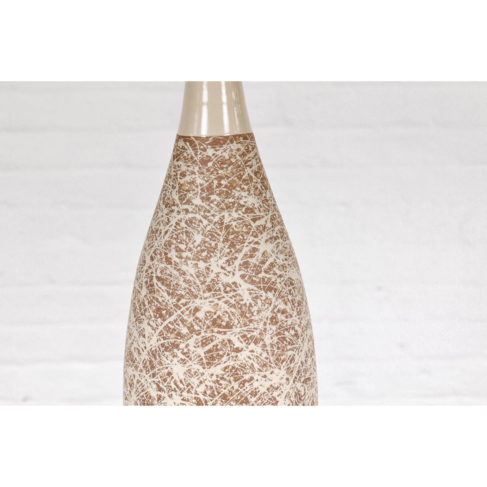Hand-Crafted Artisan Bottle Shaped Brown and Cream Ceramic Vase with Dripping