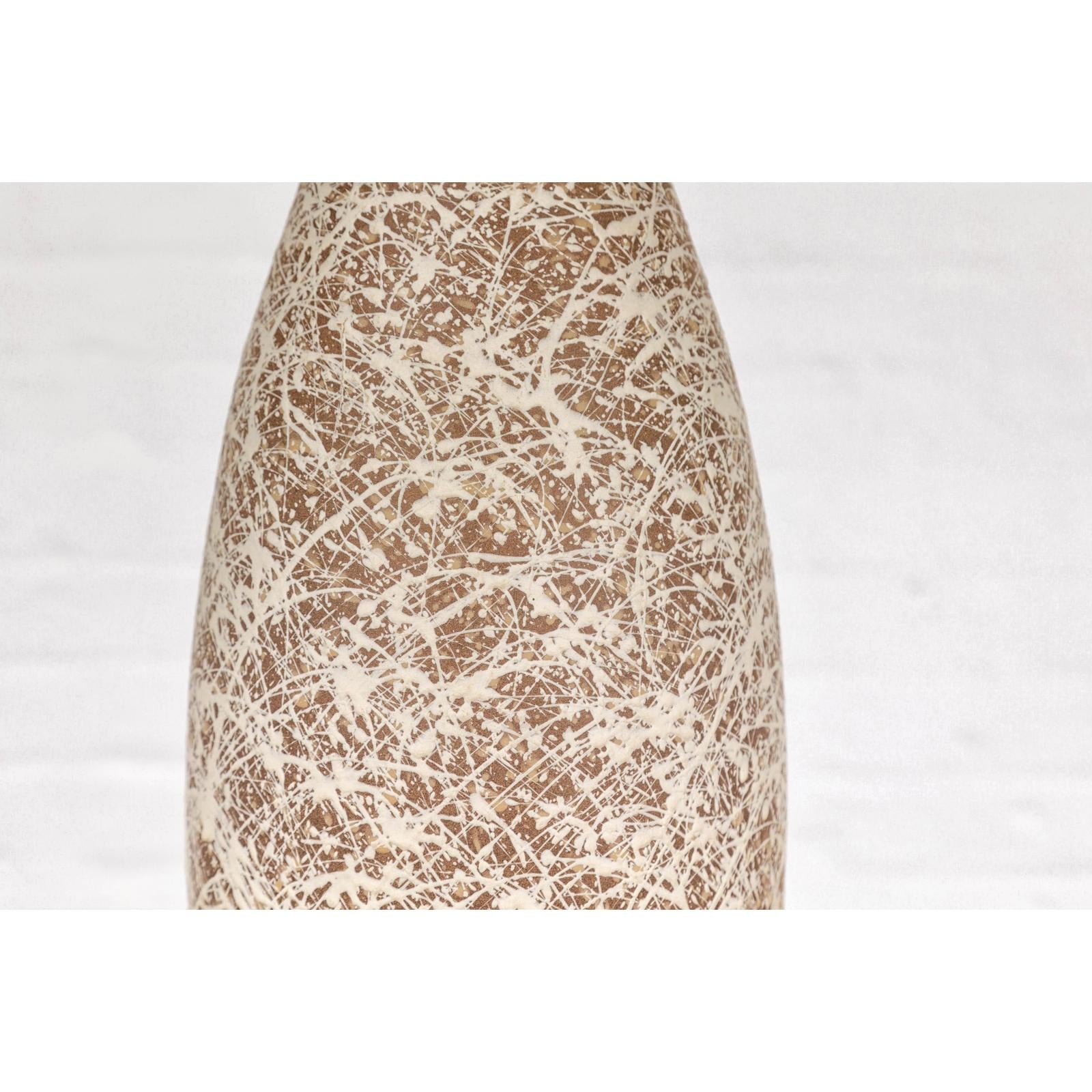 Hand-Crafted Artisan Bottle Shaped Brown and Cream Ceramic Vase with Dripping