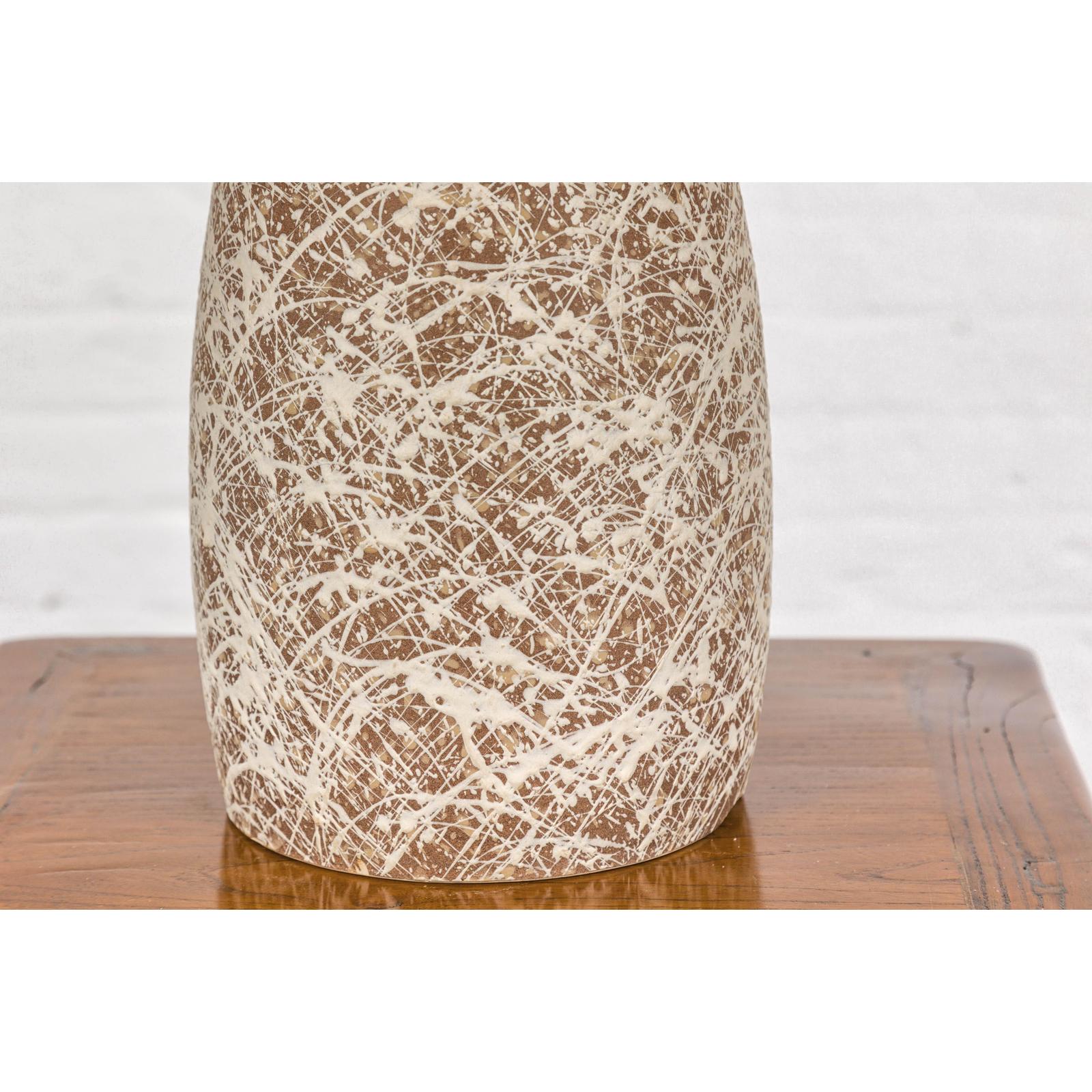 Hand-Crafted Artisan Bottle Shaped Brown and Cream Ceramic Vase with Dripping