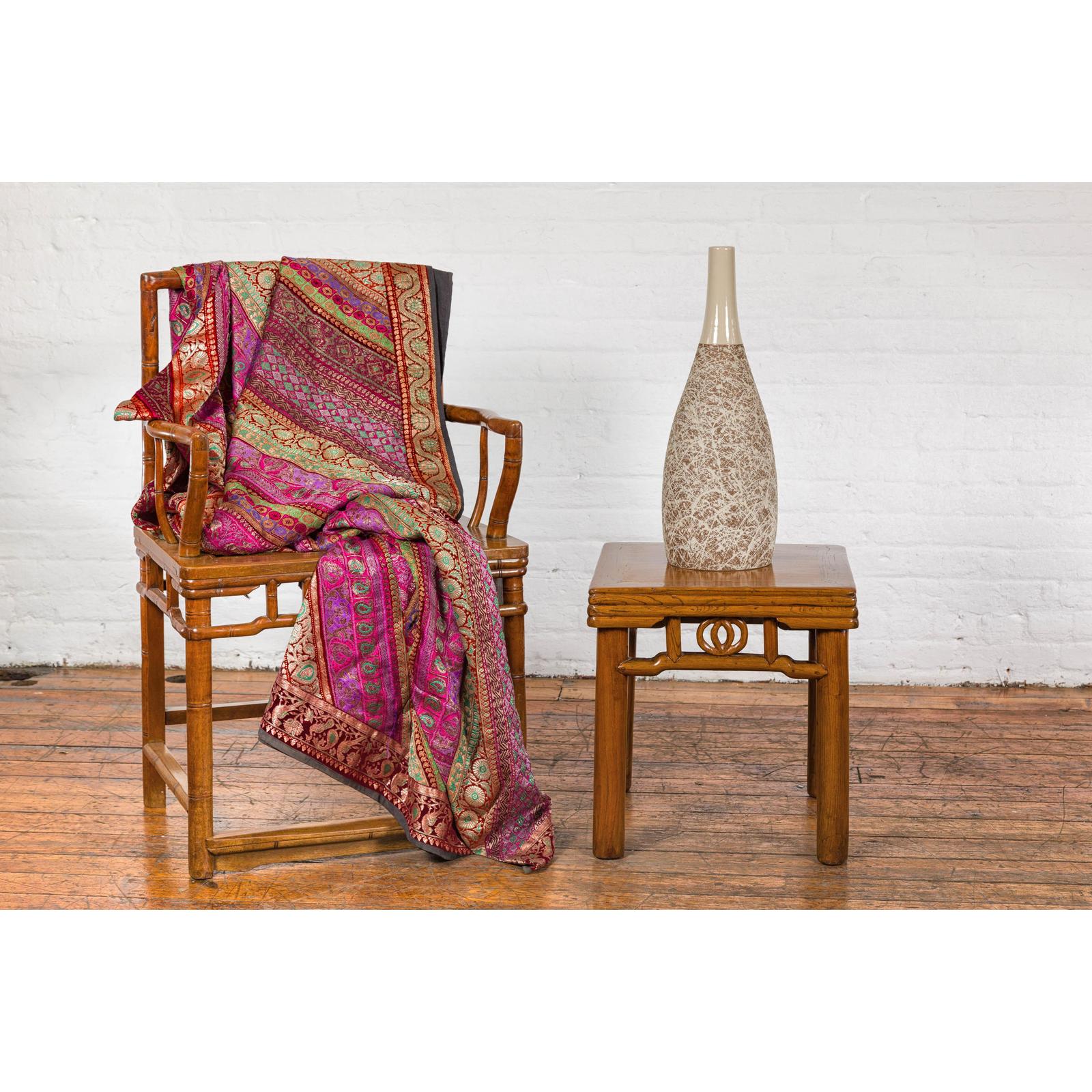 Hand-Crafted Artisan Bottle Shaped Brown and Cream Ceramic Vase with Dripping