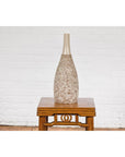Hand-Crafted Artisan Bottle Shaped Brown and Cream Ceramic Vase with Dripping