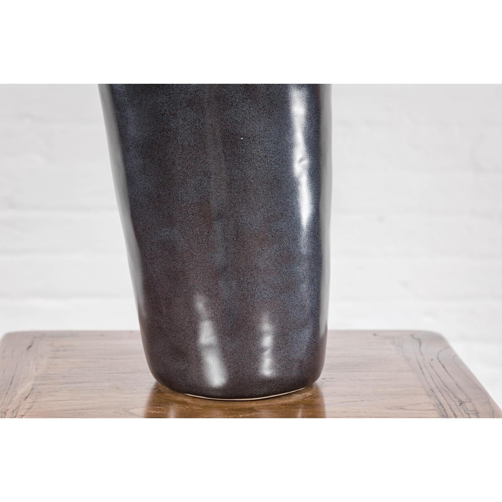 Handmade Artisan Ceramic Vase with Olive Green, Dark Grey and Brown Dripping