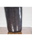 Handmade Artisan Ceramic Vase with Olive Green, Dark Grey and Brown Dripping