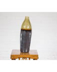 Handmade Artisan Ceramic Vase with Olive Green, Dark Grey and Brown Dripping