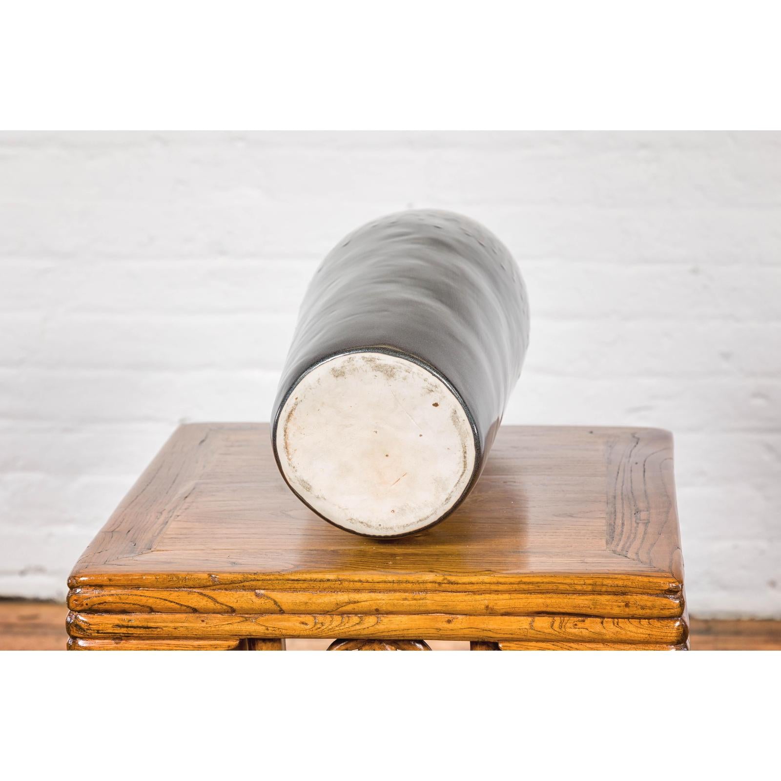 Handmade Artisan Ceramic Vase with Olive Green, Dark Grey and Brown Dripping