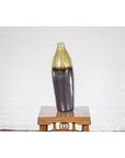 Handmade Artisan Ceramic Vase with Olive Green, Dark Grey and Brown Dripping