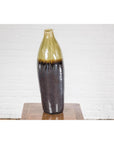 Handmade Artisan Ceramic Vase with Olive Green, Dark Grey and Brown Dripping