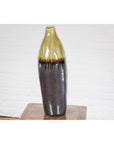 Handmade Artisan Ceramic Vase with Olive Green, Dark Grey and Brown Dripping