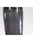 Handmade Artisan Ceramic Vase with Olive Green, Dark Grey and Brown Dripping