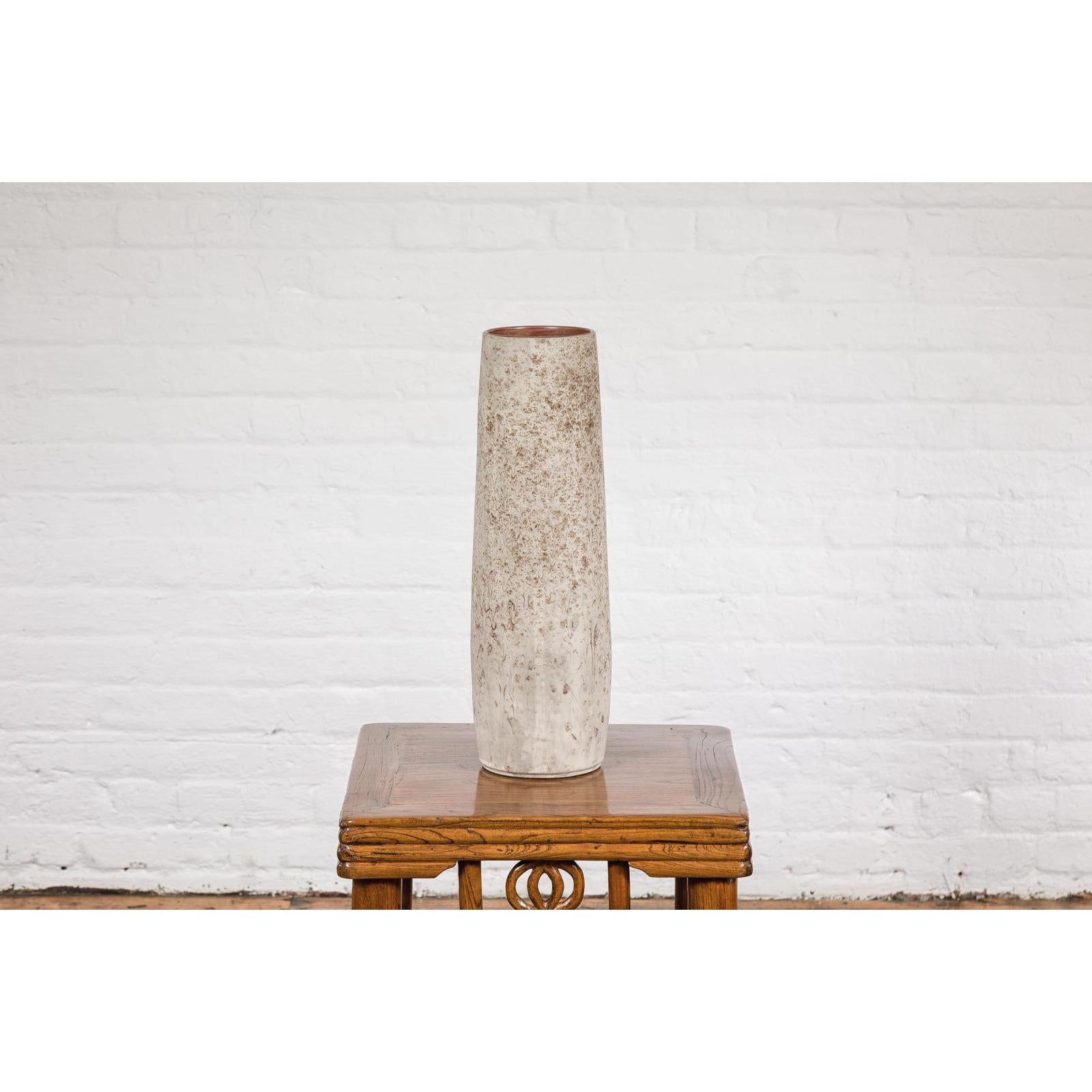 Cream & Speckled Brown Ceramic Vase with Brown Inside