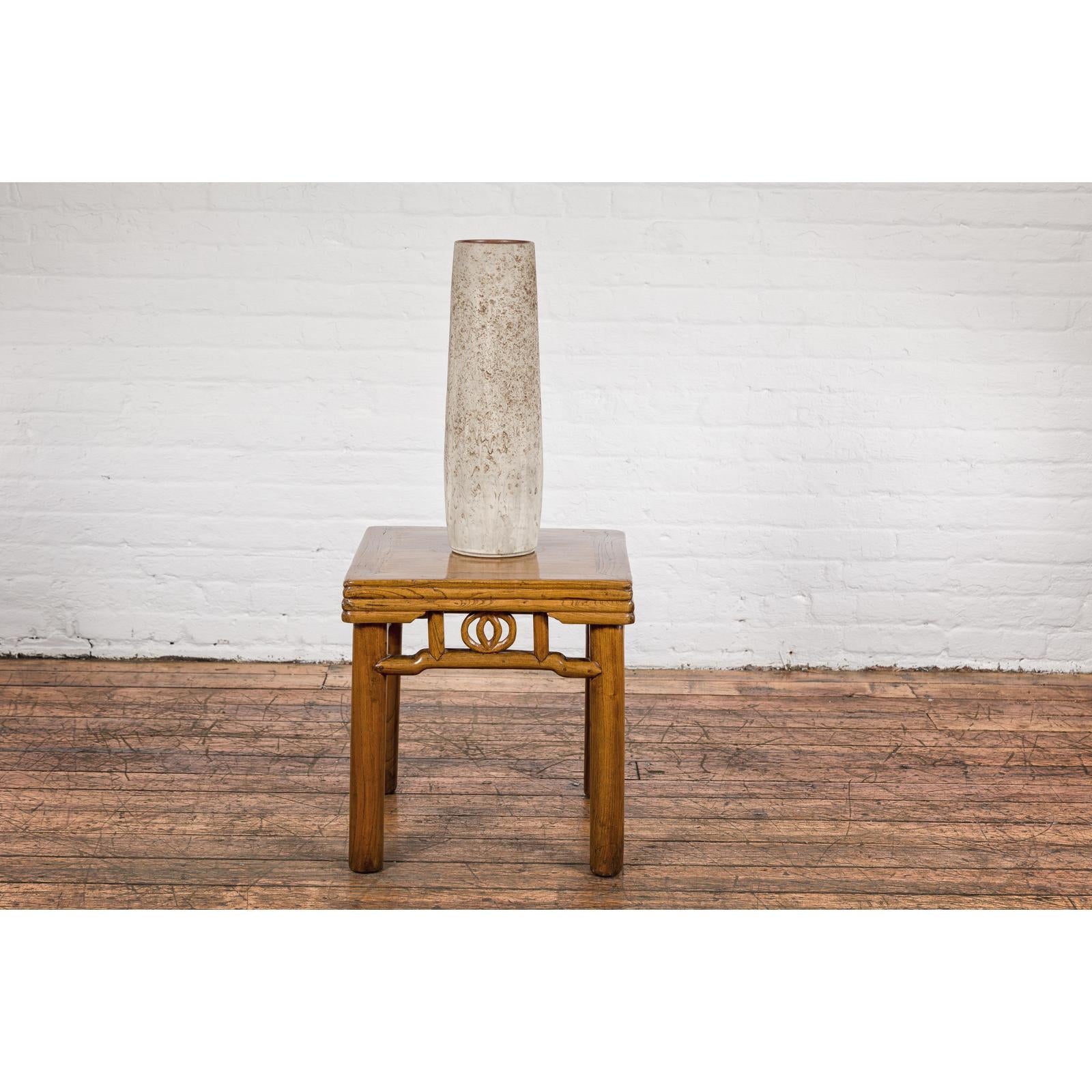 Cream & Speckled Brown Ceramic Vase with Brown Inside