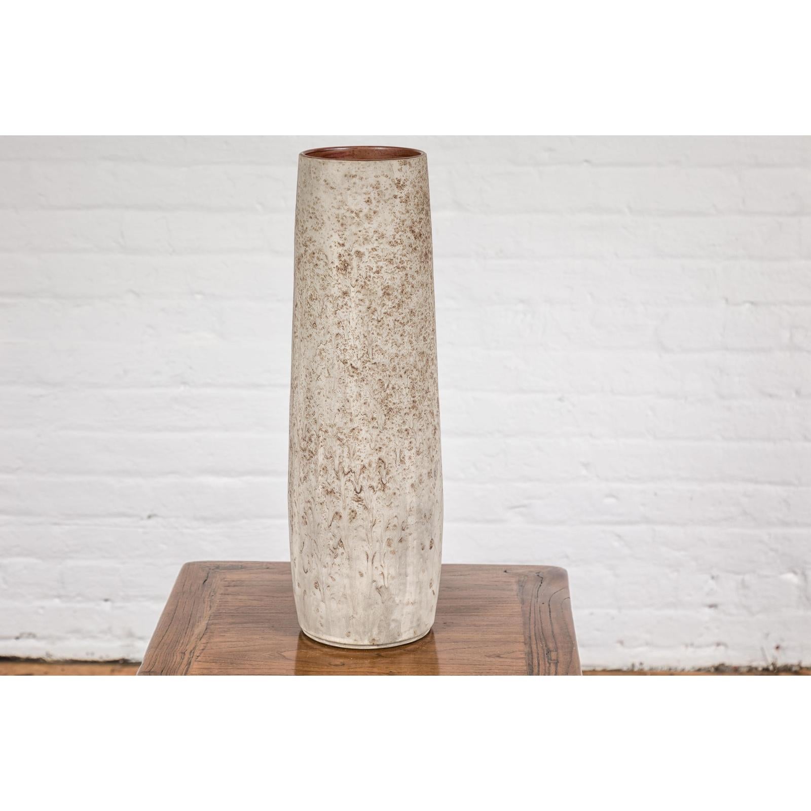 Cream & Speckled Brown Ceramic Vase with Brown Inside