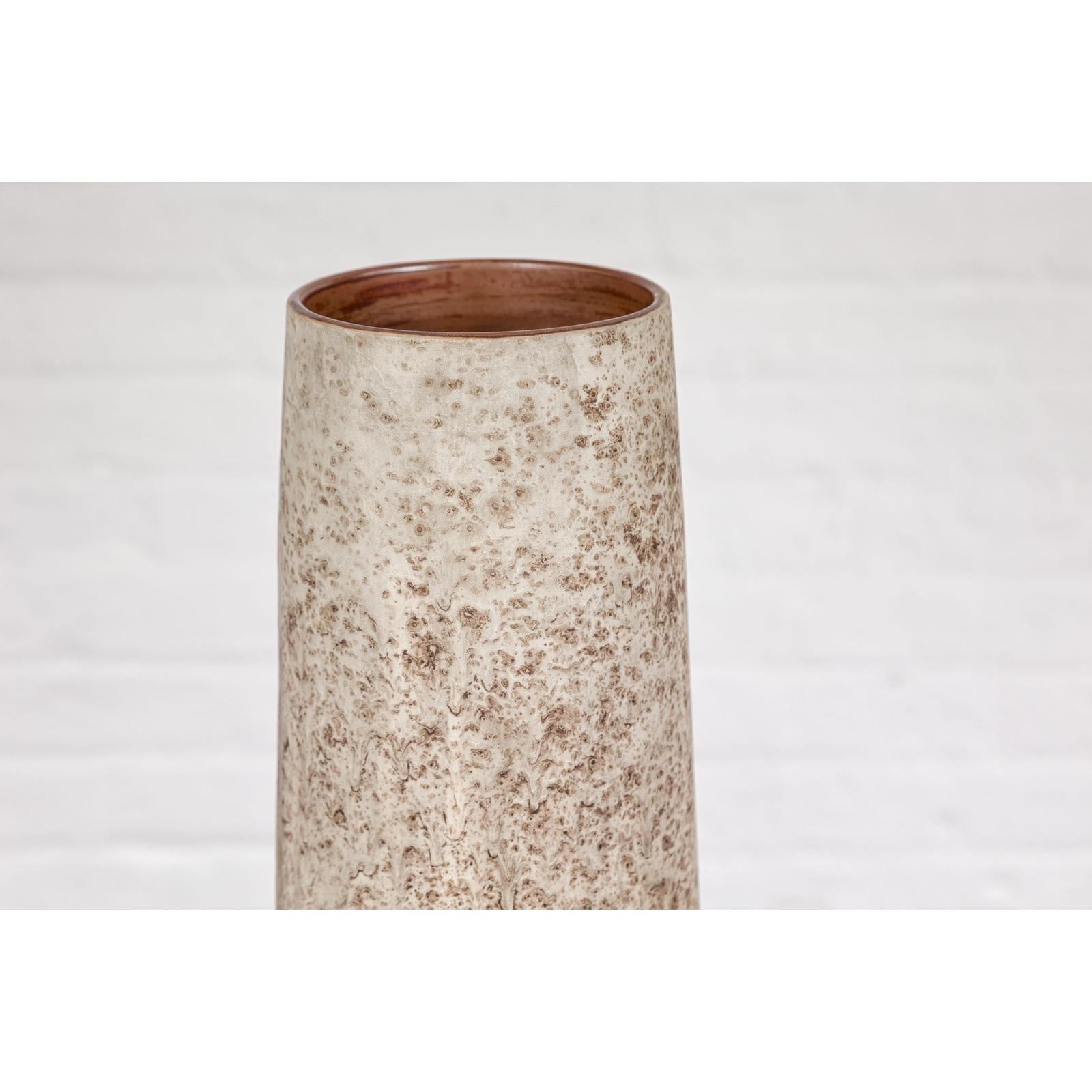 Cream & Speckled Brown Ceramic Vase with Brown Inside