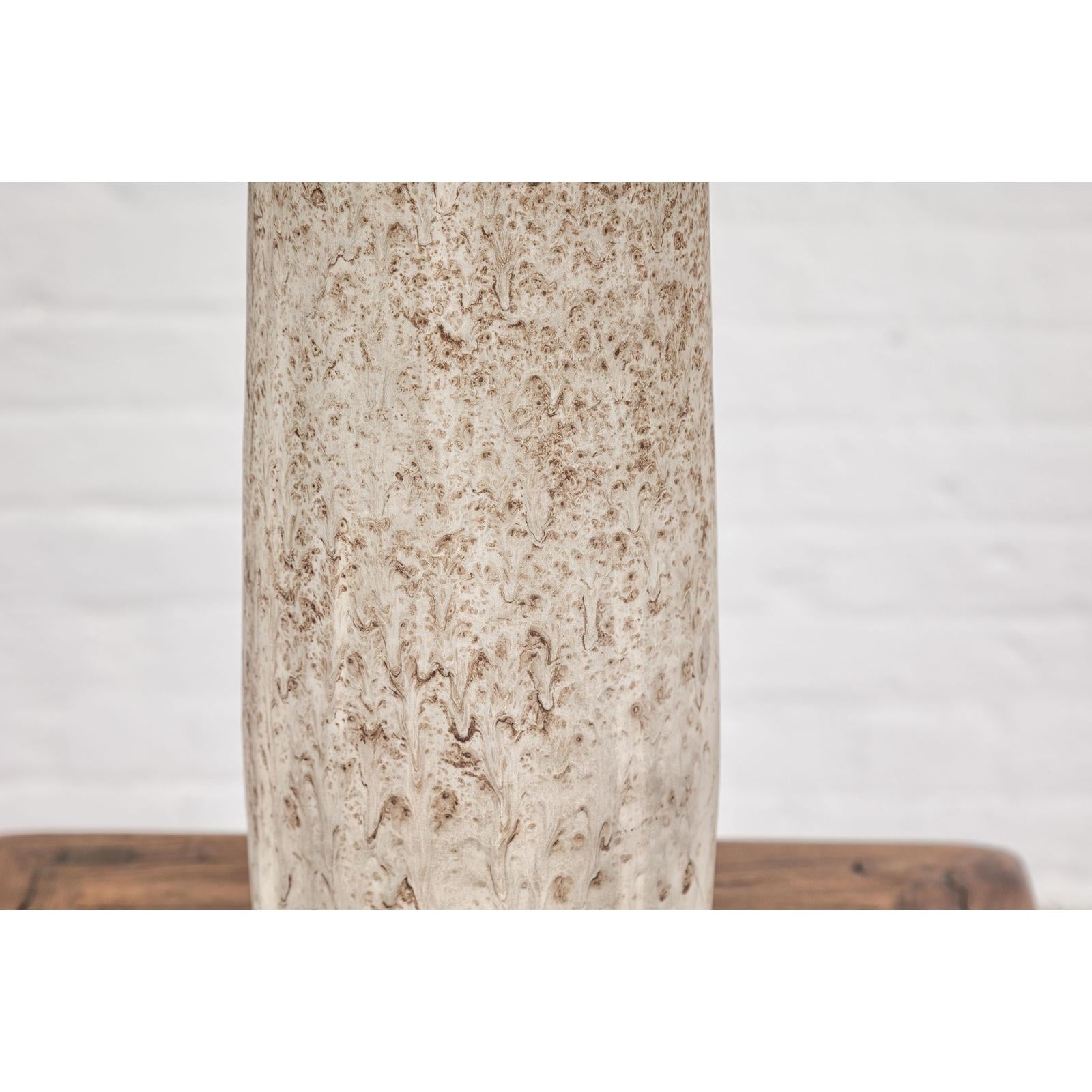 Cream & Speckled Brown Ceramic Vase with Brown Inside
