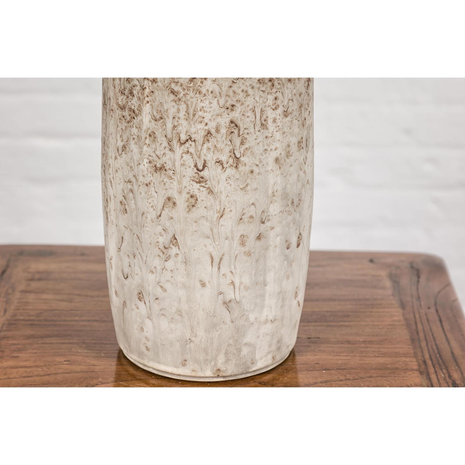 Cream & Speckled Brown Ceramic Vase with Brown Inside