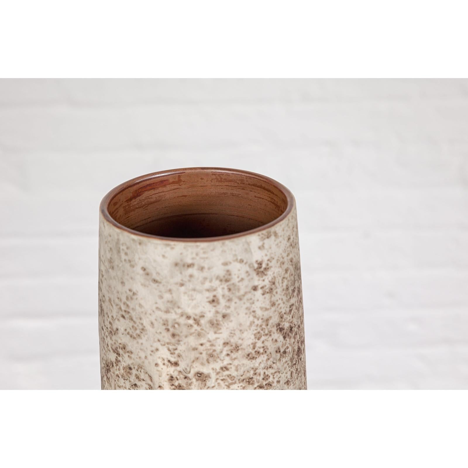 Cream & Speckled Brown Ceramic Vase with Brown Inside