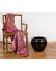 Round Vintage Black Glazed Ceramic Planter