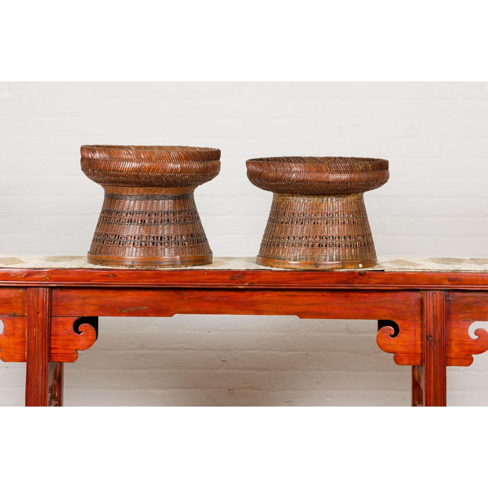 Woven Rattan Basket Trays with Circular Tops, Sold Each