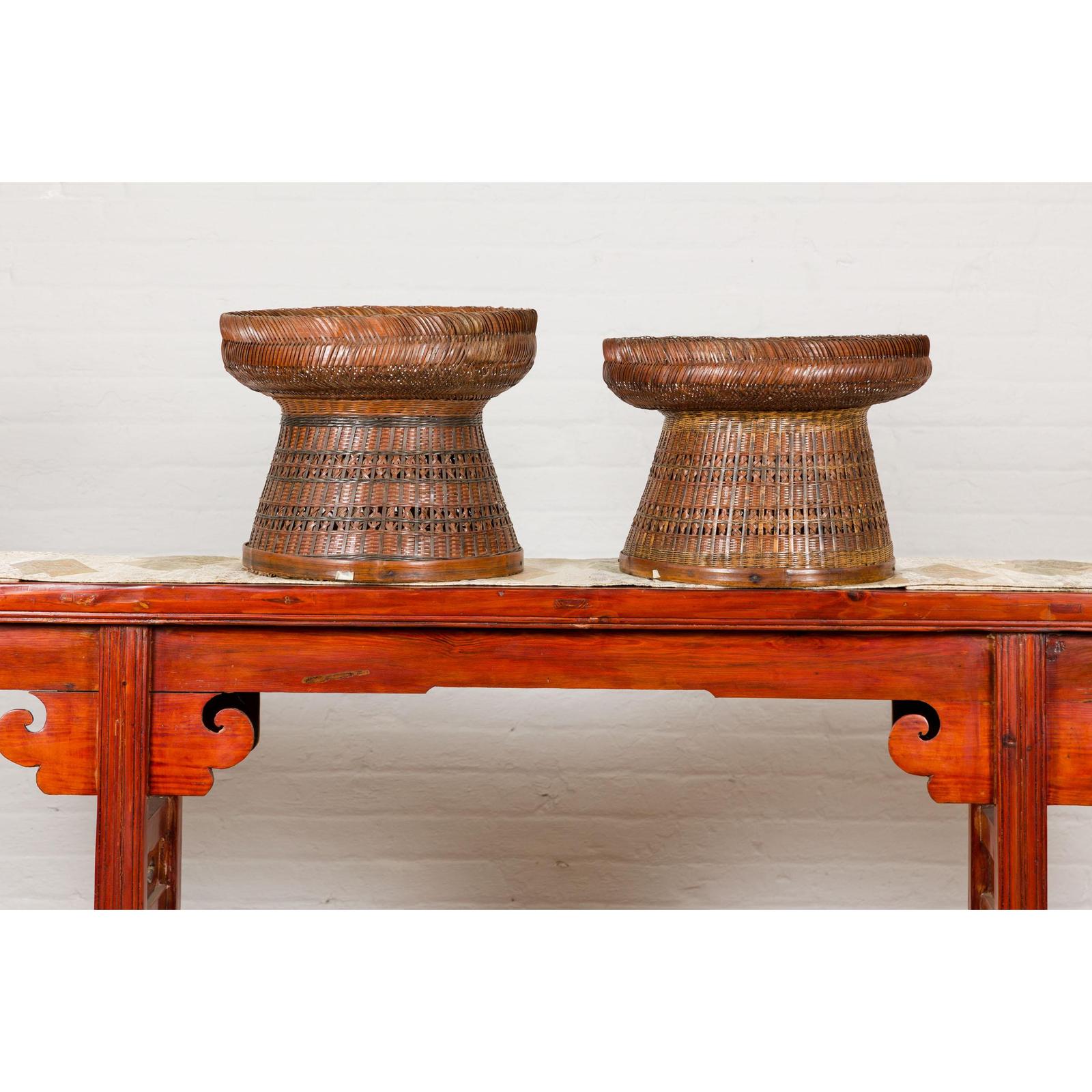 Woven Rattan Basket Trays with Circular Tops, Sold Each