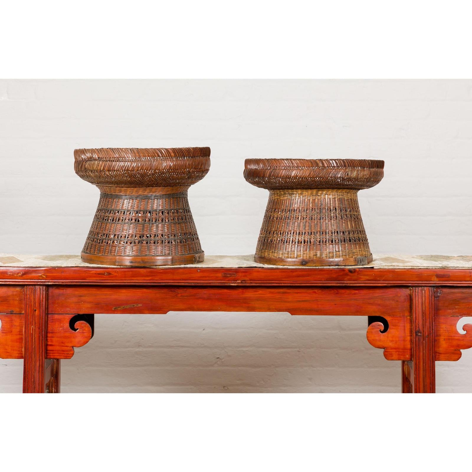Woven Rattan Basket Trays with Circular Tops, Sold Each