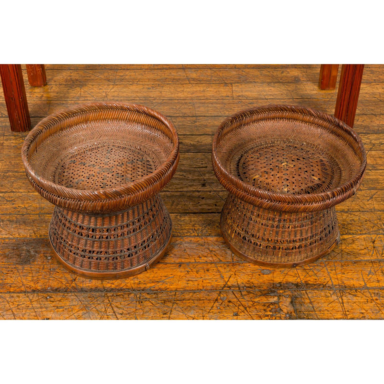Woven Rattan Basket Trays with Circular Tops, Sold Each