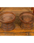 Woven Rattan Basket Trays with Circular Tops, Sold Each