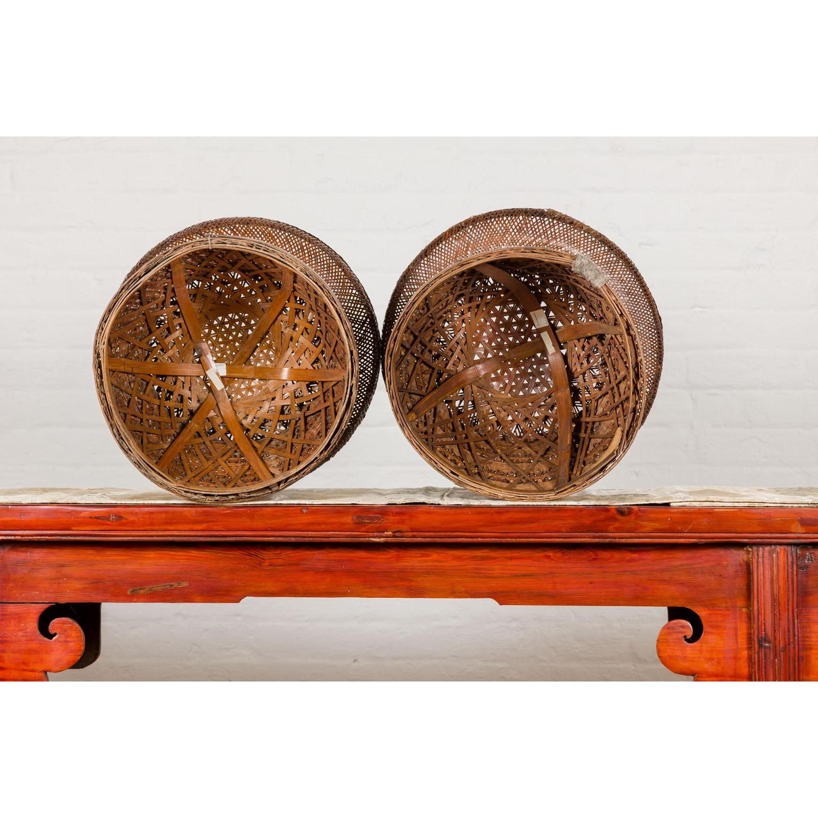 Woven Rattan Basket Trays with Circular Tops, Sold Each