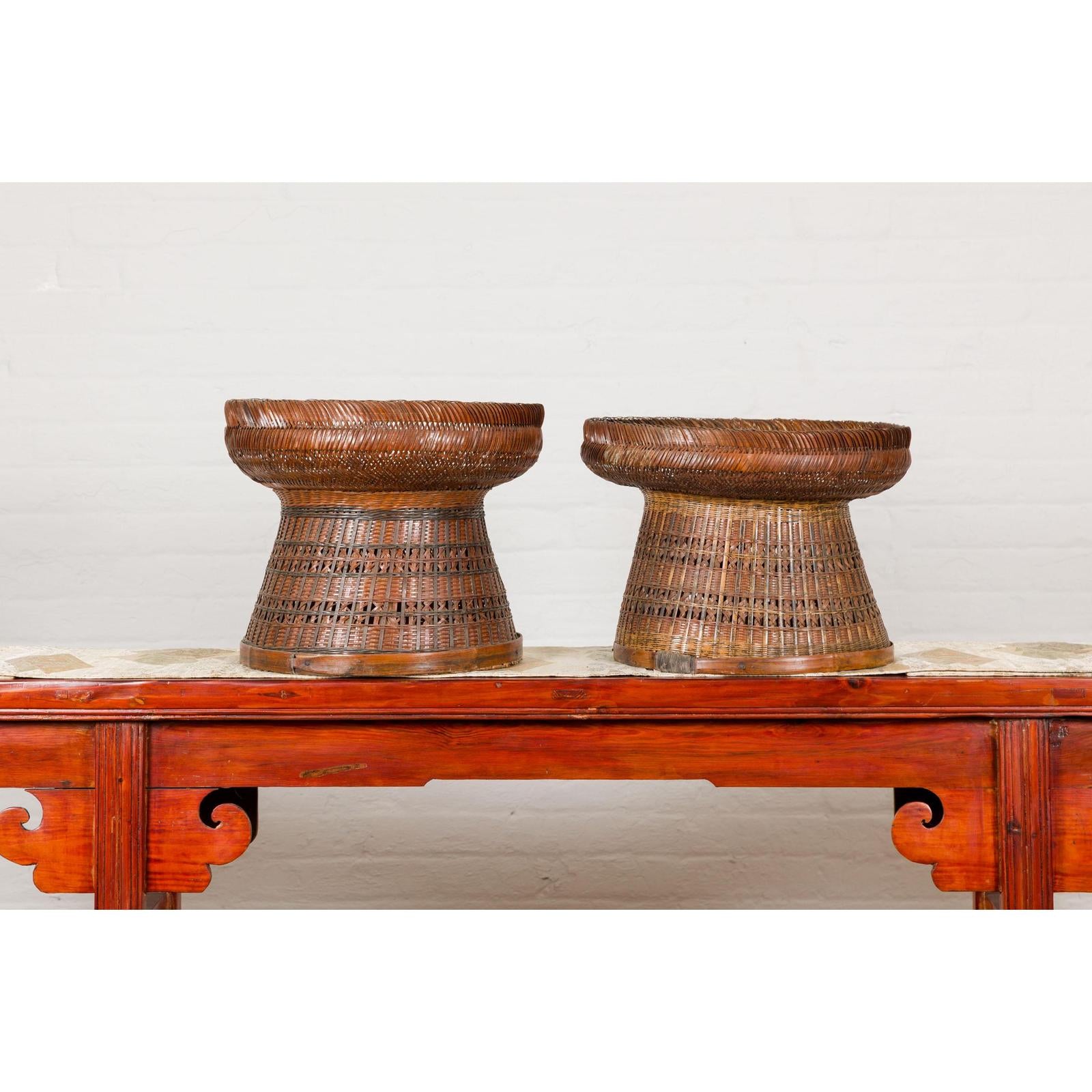 Woven Rattan Basket Trays with Circular Tops, Sold Each