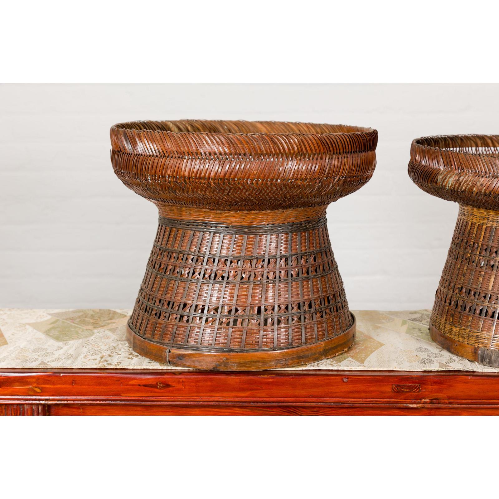 Woven Rattan Basket Trays with Circular Tops, Sold Each