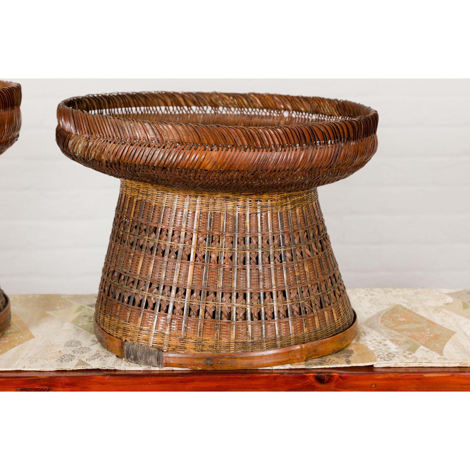 Woven Rattan Basket Trays with Circular Tops, Sold Each