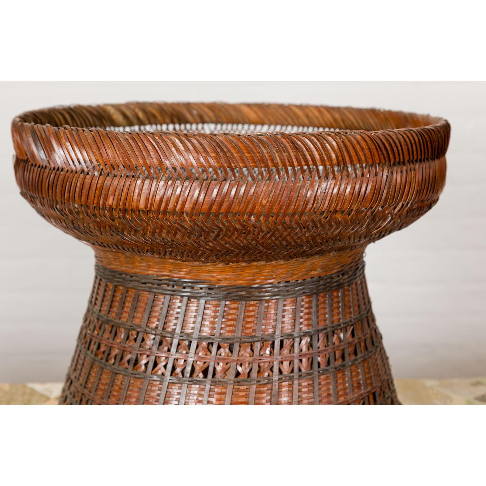 Woven Rattan Basket Trays with Circular Tops, Sold Each