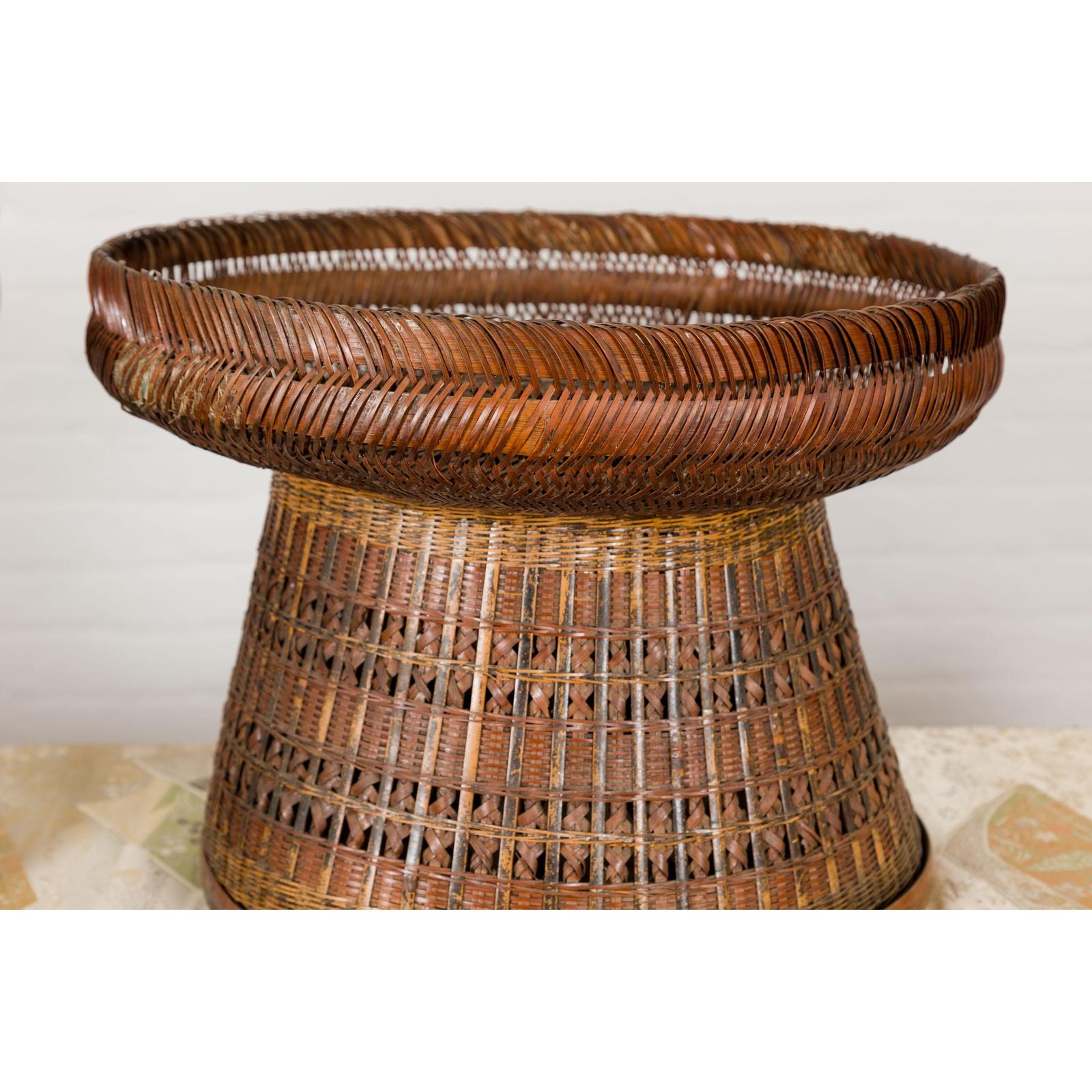 Woven Rattan Basket Trays with Circular Tops, Sold Each