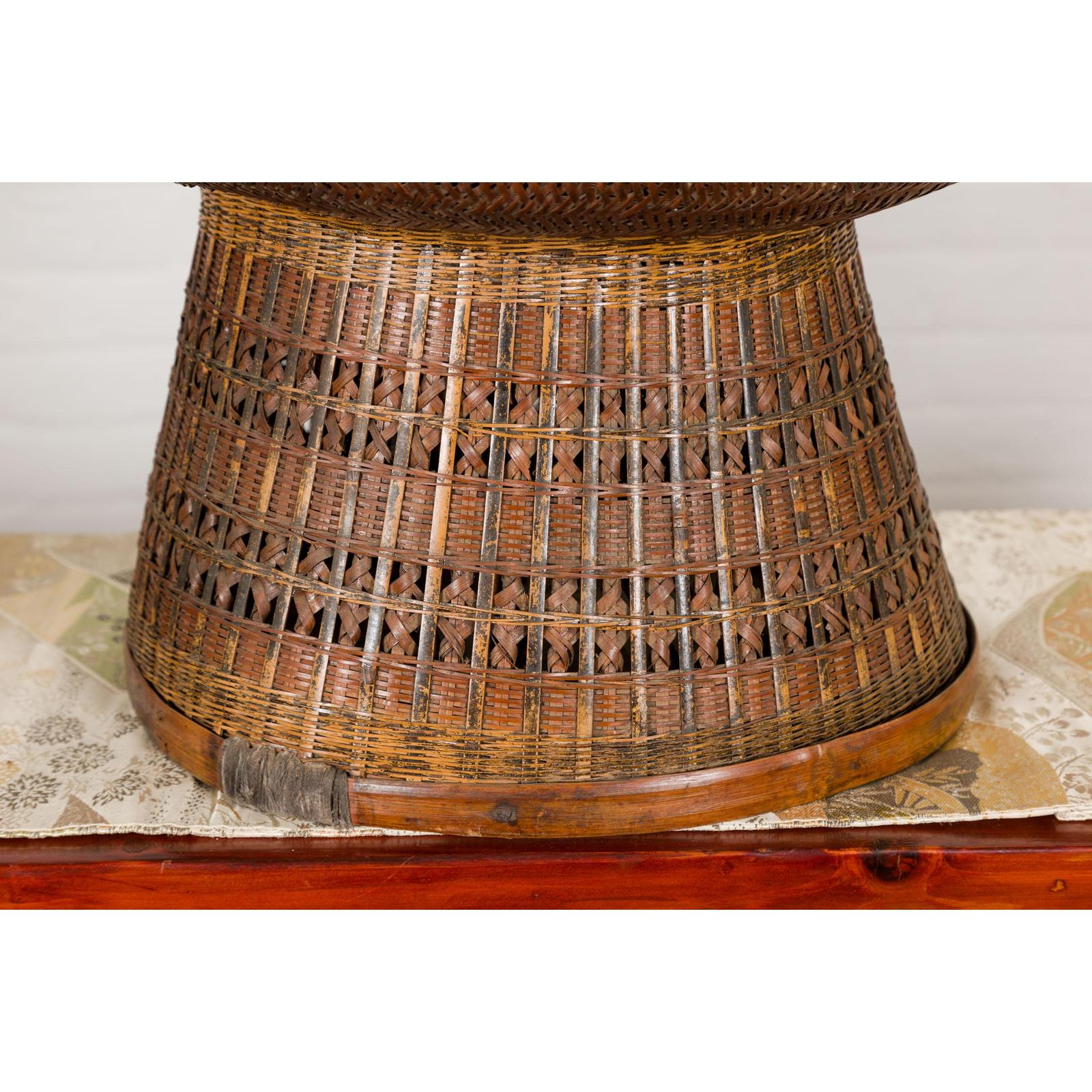 Woven Rattan Basket Trays with Circular Tops, Sold Each