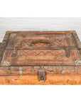 Antique Wooden Box with Diamond Motifs and Wave Patterns