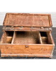 Antique Wooden Box with Diamond Motifs and Wave Patterns