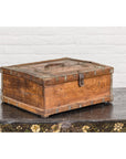 Antique Wooden Box with Diamond Motifs and Wave Patterns